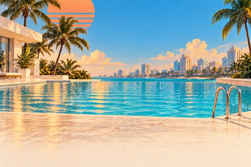 Poolside terrace overlooking blue water and mountains, illustrating search engine optimization by the pool